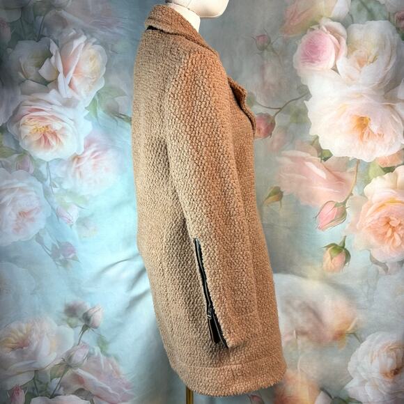 Calvin Klein Asymmetrical Zip Caramel Camel Wool Coat - Picture 4 of 7